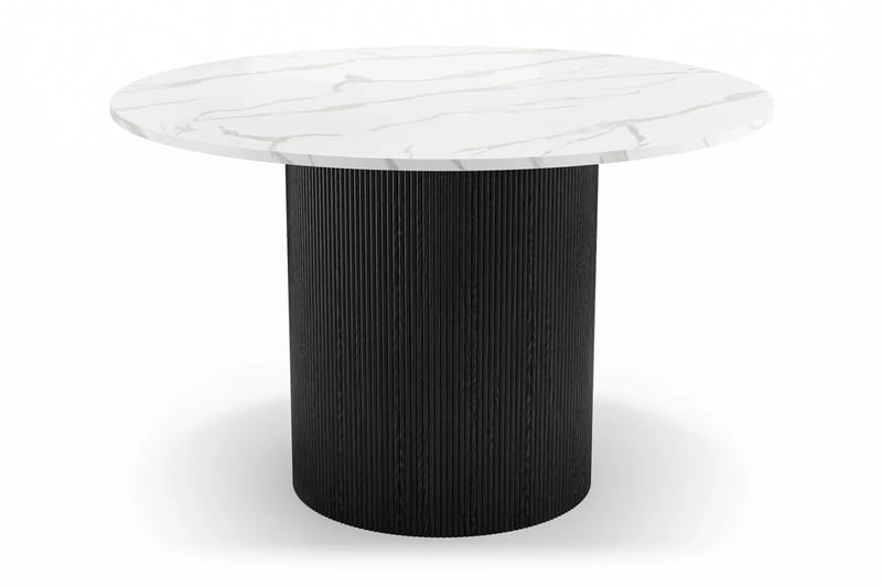 Uppveda Spisebord 120 cm Rundt Svart med 4 Sawako Greige Stoler - Svart/Hvit/Greige - Møbler - Bord - Spisegrupper
