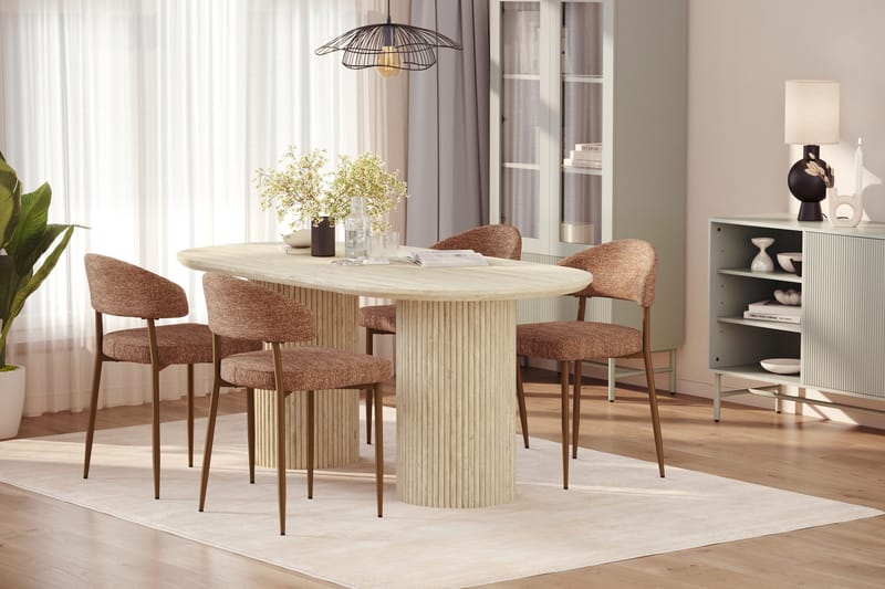 Uppveda Spisebord med travertin-look med 4 stk Jairam Spisestoler - Beige - Møbler - Bord - Spisegrupper