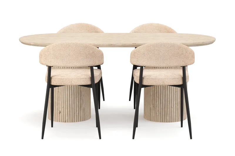 Uppveda Spisebord med travertin-look med 4 stk Jairam Spisestoler - Beige - Møbler - Bord - Spisegrupper