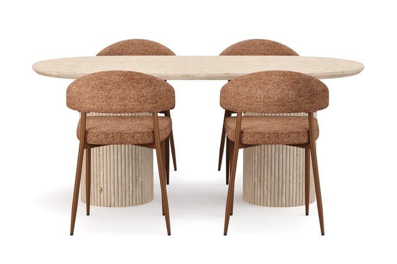 Uppveda Spisebord med travertin-look med 4 stk Jairam Spisestoler - Beige - Møbler - Bord - Spisegrupper