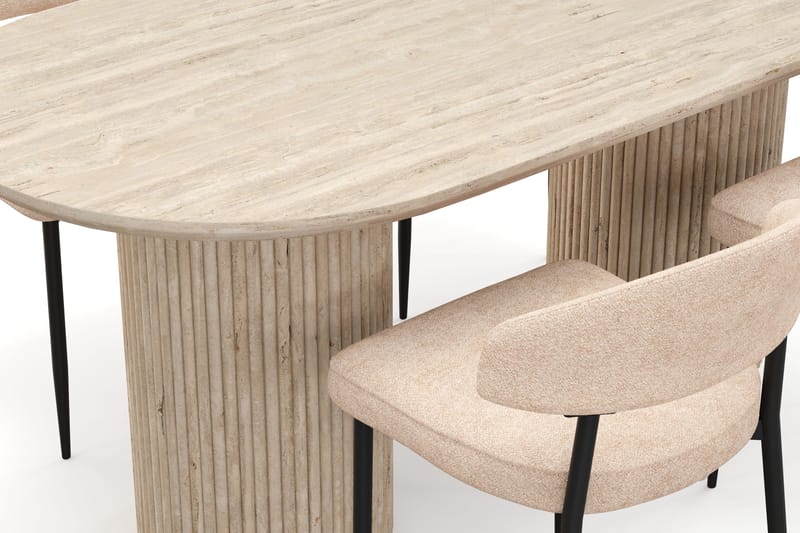 Uppveda Spisebord med travertin-look med 4 stk Jairam Spisestoler - Beige - Møbler - Bord - Spisegrupper