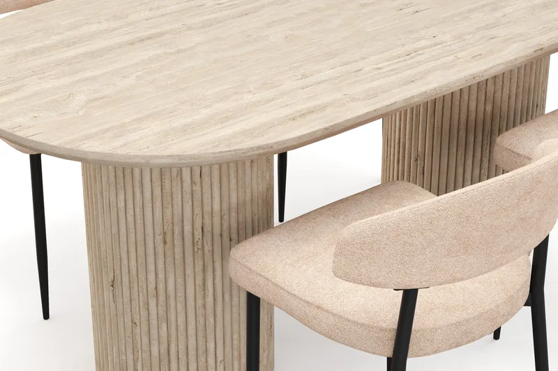 Uppveda Spisebord med travertin-look med 4 stk Jairam Spisestoler - Beige - Møbler - Bord - Spisegrupper