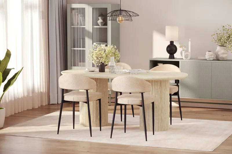 Uppveda Spisebord med travertin-look med 4 stk Jairam Spisestoler - Beige - Møbler - Bord - Spisegrupper