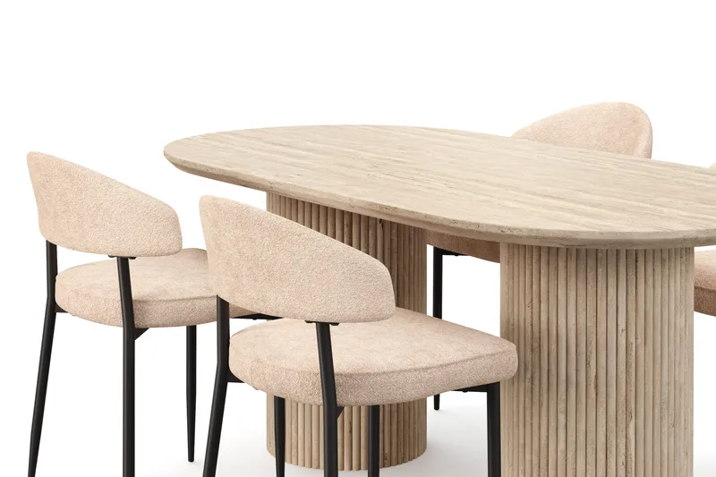 Uppveda Spisebord med travertin-look med 4 stk Jairam Spisestoler - Beige - Møbler - Bord - Spisegrupper