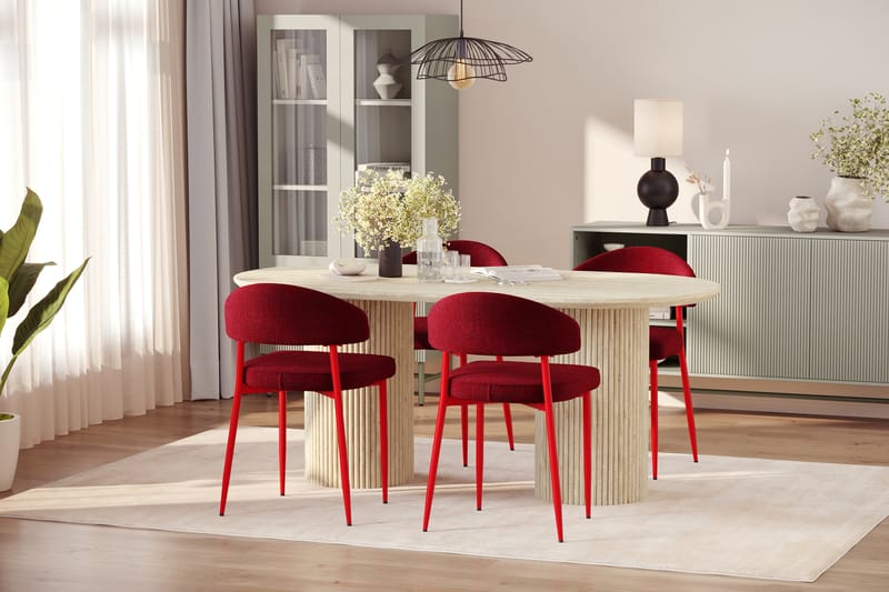 Uppveda Spisebord med travertin-look med 4 stk Jairam Spisestoler - Beige - Møbler - Bord - Spisegrupper