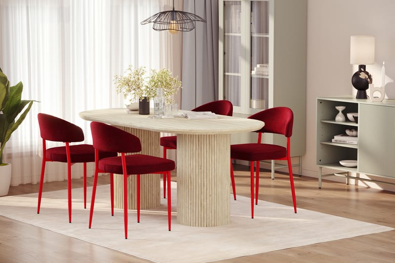 Uppveda Spisebord med travertin-look med 4 stk Jairam Spisestoler - Beige - Møbler - Bord - Spisegrupper