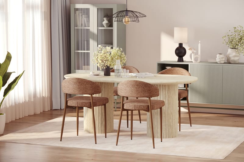 Uppveda Spisebord med travertin-look med 4 stk Jairam Spisestoler - Beige - Møbler - Bord - Spisegrupper