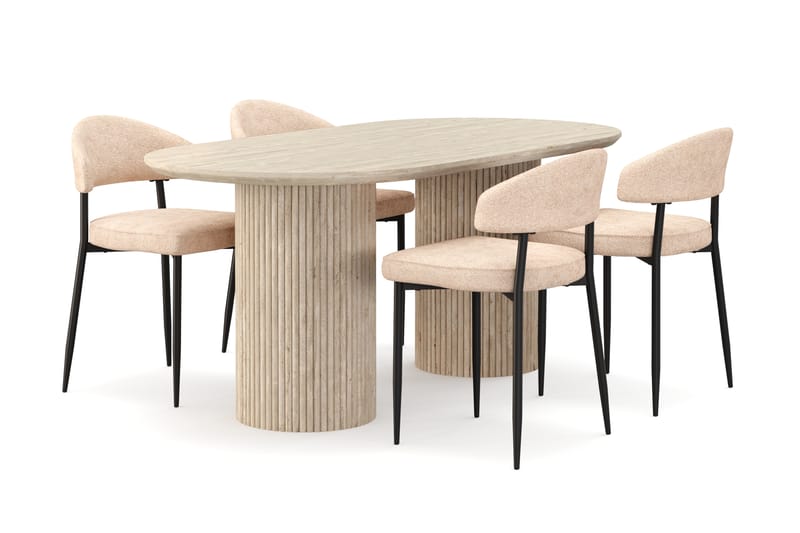 Uppveda Spisebord med travertin-look med 4 stk Jairam Spisestoler - Beige - Møbler - Bord - Spisegrupper