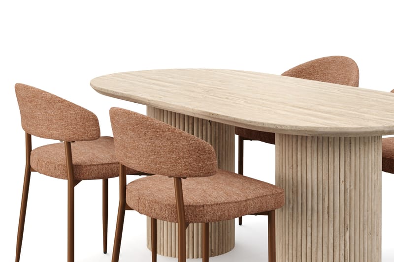 Uppveda Spisebord med travertin-look med 4 stk Jairam Spisestoler - Beige - Møbler - Bord - Spisegrupper