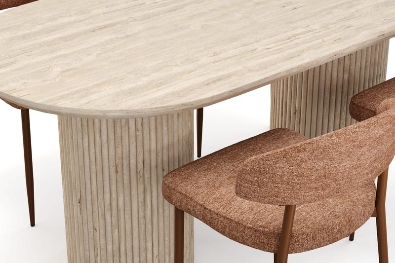 Uppveda Spisebord med travertin-look med 4 stk Jairam Spisestoler - Beige - Møbler - Bord - Spisegrupper