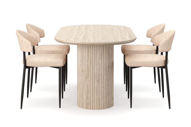 Uppveda Spisebord med travertin-look med 4 stk Jairam Spisestoler - Beige - Møbler - Bord - Spisegrupper