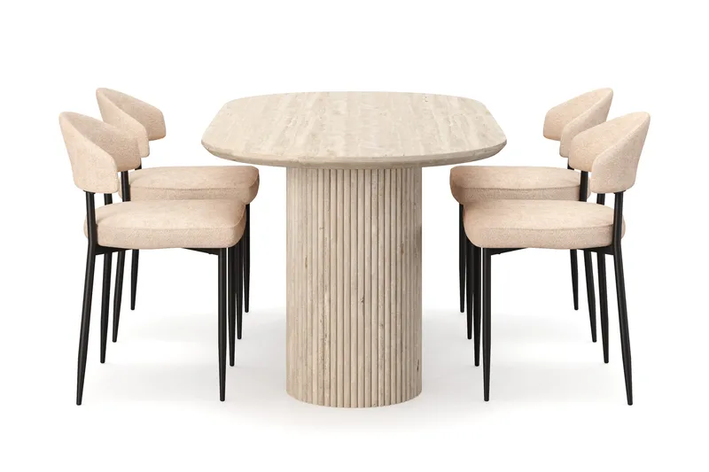 Uppveda Spisebord med travertin-look med 4 stk Jairam Spisestoler - Beige - Møbler - Bord - Spisegrupper