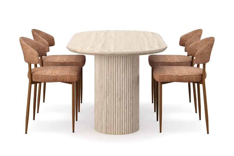 Uppveda Spisebord med travertin-look med 4 stk Jairam Spisestoler - Beige - Møbler - Bord - Spisegrupper