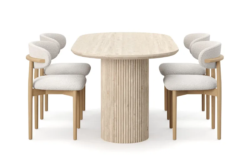 Uppveda Spisebord med travertin-look med 4 stk Jaiveer Spisestoler - Beige - Møbler - Bord - Spisegrupper