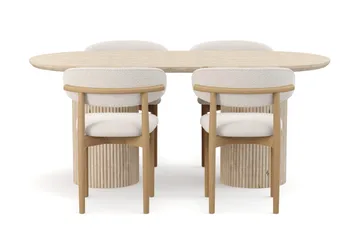 Uppveda Spisebord med travertin-look med 4 stk Jaiveer Spisestoler - Beige - Møbler - Bord - Spisegrupper