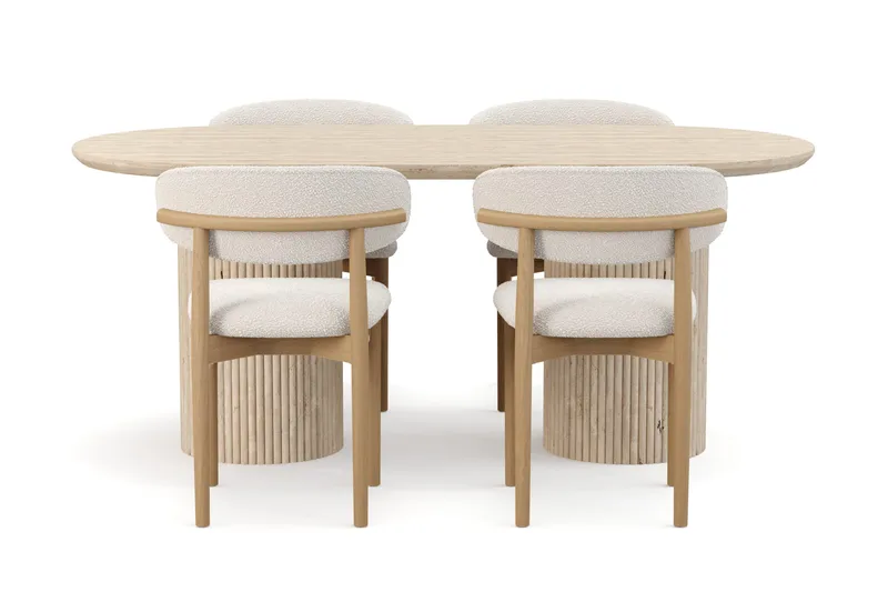 Uppveda Spisebord med travertin-look med 4 stk Jaiveer Spisestoler - Beige - Møbler - Bord - Spisegrupper