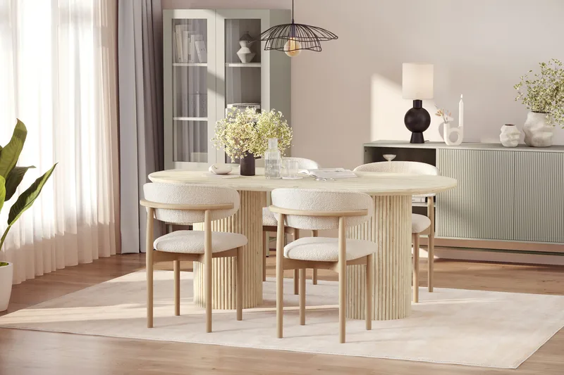 Uppveda Spisebord med travertin-look med 4 stk Jaiveer Spisestoler - Beige - Møbler - Bord - Spisegrupper