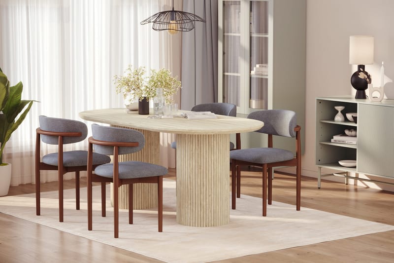 Uppveda Spisebord med travertin-look med 4 stk Jaiveer Spisestoler - Beige - Møbler - Bord - Spisegrupper