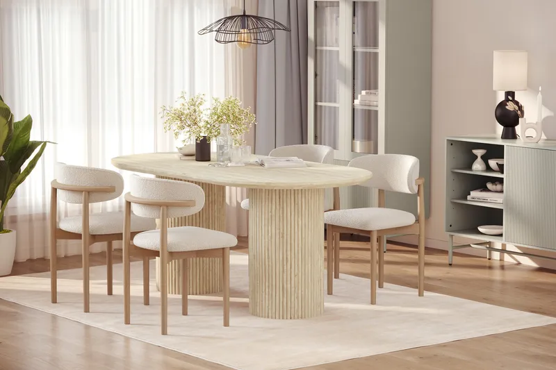 Uppveda Spisebord med travertin-look med 4 stk Jaiveer Spisestoler - Beige - Møbler - Bord - Spisegrupper