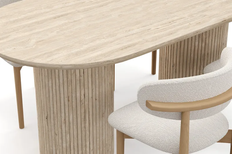 Uppveda Spisebord med travertin-look med 4 stk Jaiveer Spisestoler - Beige - Møbler - Bord - Spisegrupper