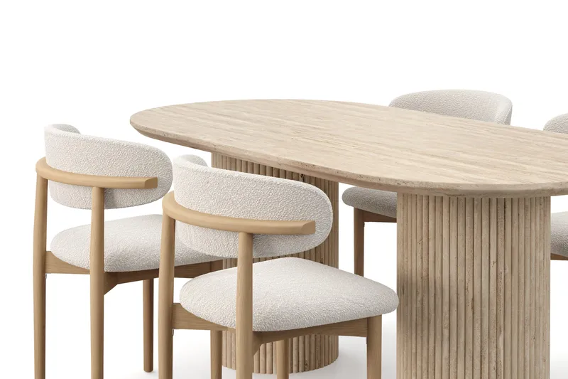 Uppveda Spisebord med travertin-look med 4 stk Jaiveer Spisestoler - Beige - Møbler - Bord - Spisegrupper