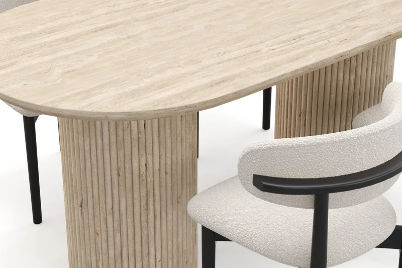 Uppveda Spisebord med travertin-look med 4 stk Jaiveer Spisestoler - Beige - Møbler - Bord - Spisegrupper