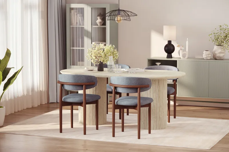 Uppveda Spisebord med travertin-look med 4 stk Jaiveer Spisestoler - Beige - Møbler - Bord - Spisegrupper