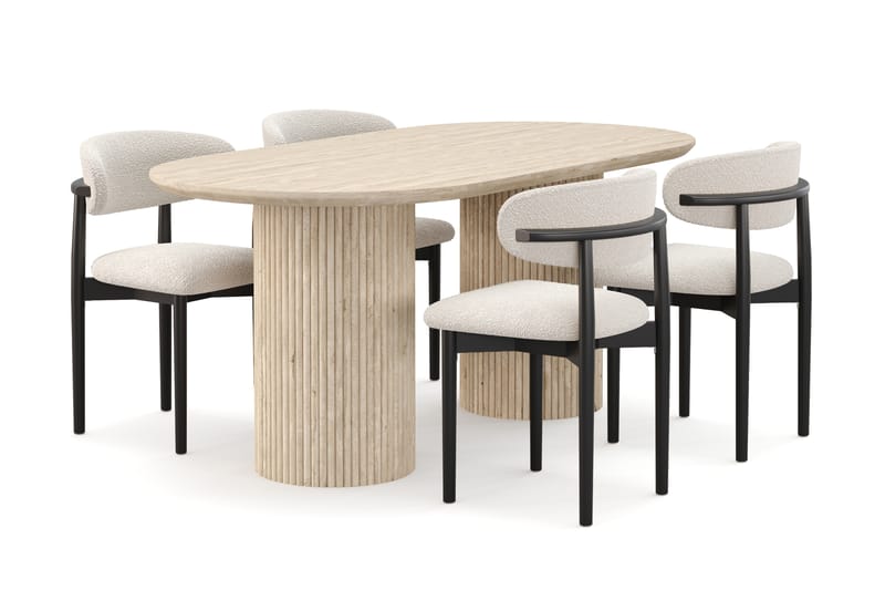 Uppveda Spisebord med travertin-look med 4 stk Jaiveer Spisestoler - Beige - Møbler - Bord - Spisegrupper