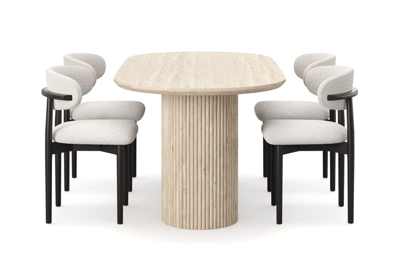 Uppveda Spisebord med travertin-look med 4 stk Jaiveer Spisestoler - Beige - Møbler - Bord - Spisegrupper
