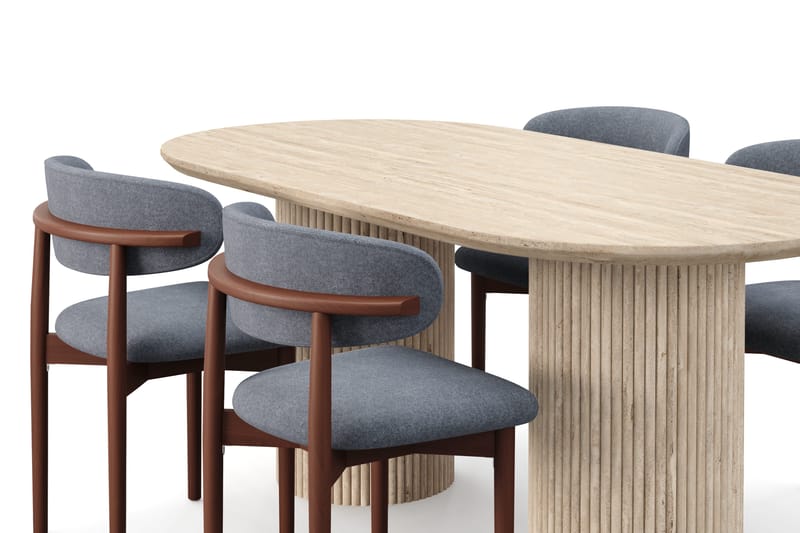 Uppveda Spisebord med travertin-look med 4 stk Jaiveer Spisestoler - Beige - Møbler - Bord - Spisegrupper