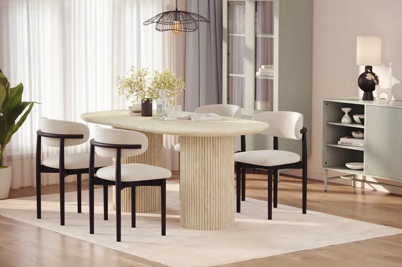 Uppveda Spisebord med travertin-look med 4 stk Jaiveer Spisestoler - Beige - Møbler - Bord - Spisegrupper