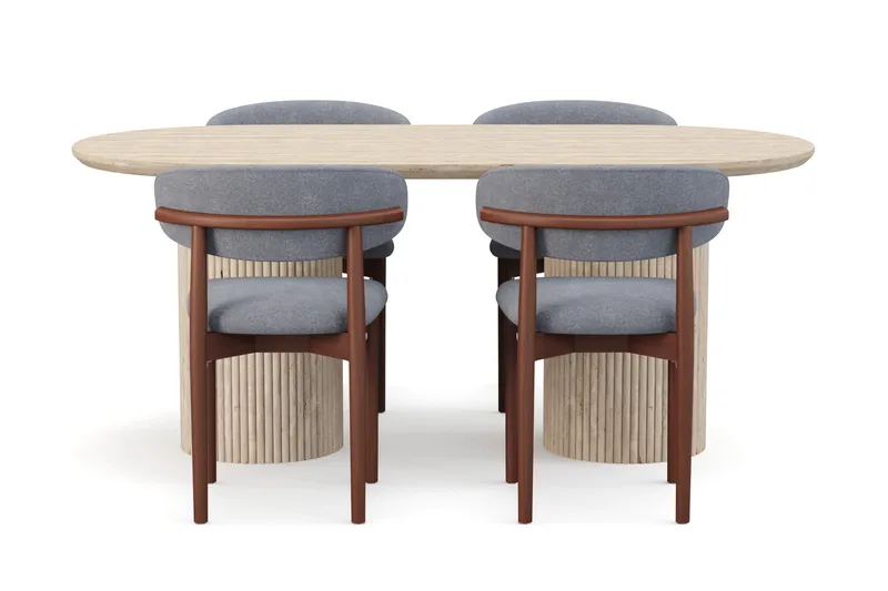 Uppveda Spisebord med travertin-look med 4 stk Jaiveer Spisestoler - Beige - Møbler - Bord - Spisegrupper