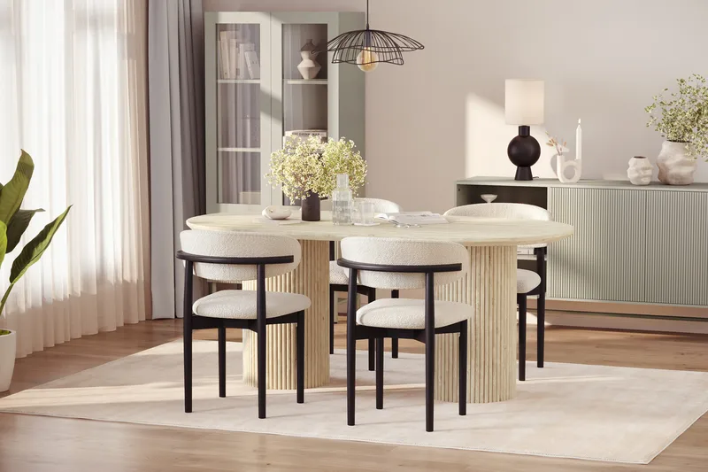 Uppveda Spisebord med travertin-look med 4 stk Jaiveer Spisestoler - Beige - Møbler - Bord - Spisegrupper