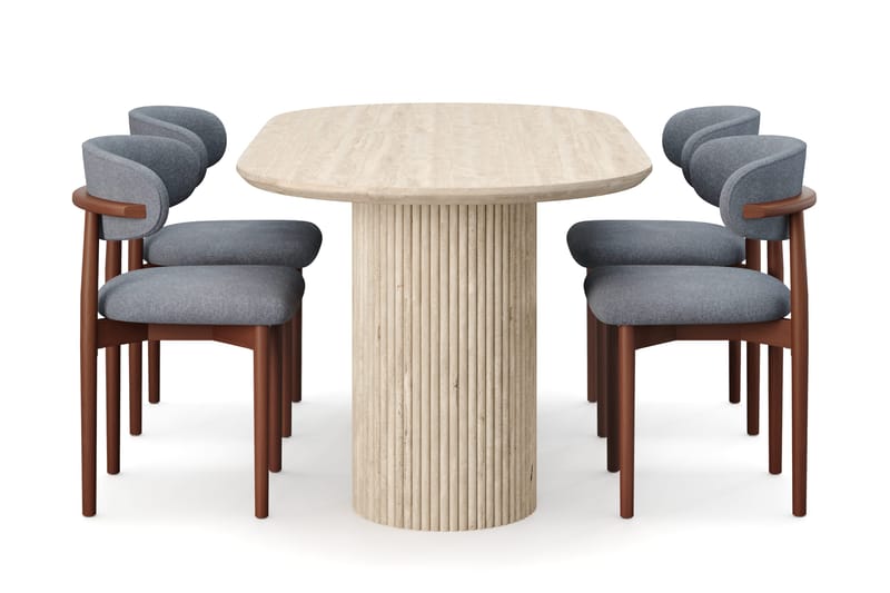 Uppveda Spisebord med travertin-look med 4 stk Jaiveer Spisestoler - Beige - Møbler - Bord - Spisegrupper