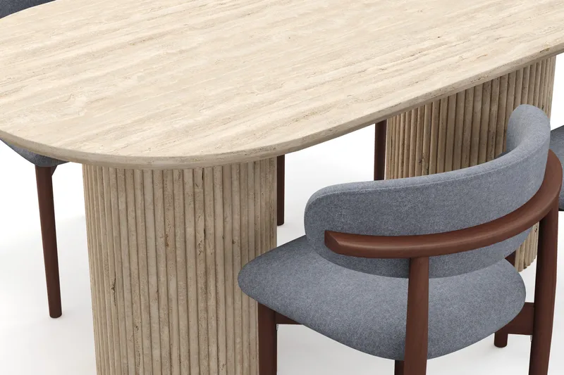 Uppveda Spisebord med travertin-look med 4 stk Jaiveer Spisestoler - Beige - Møbler - Bord - Spisegrupper