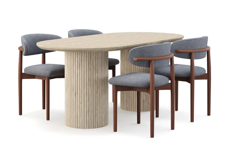 Uppveda Spisebord med travertin-look med 4 stk Jaiveer Spisestoler - Beige - Møbler - Bord - Spisegrupper