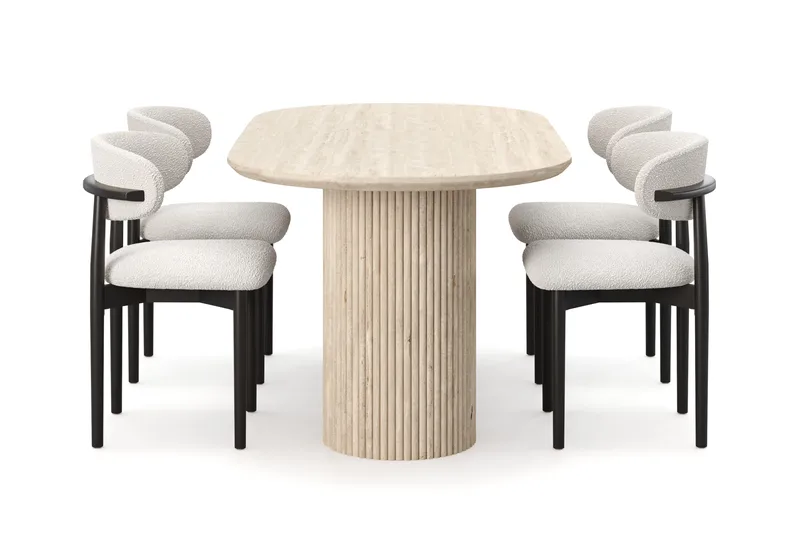 Uppveda Spisebord med travertin-look med 4 stk Jaiveer Spisestoler - Beige - Møbler - Bord - Spisegrupper