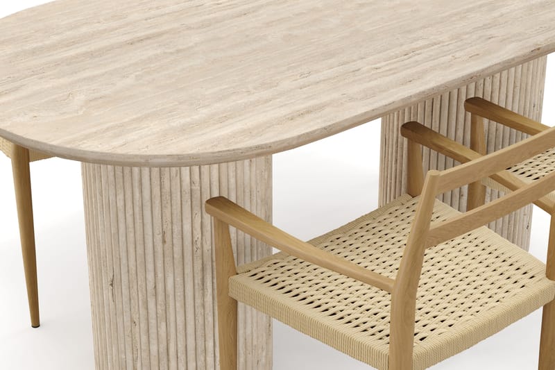 Uppveda Spisebord med travertin-look med 4 stk Jamna Armstoler - Beige - Møbler - Bord - Spisegrupper