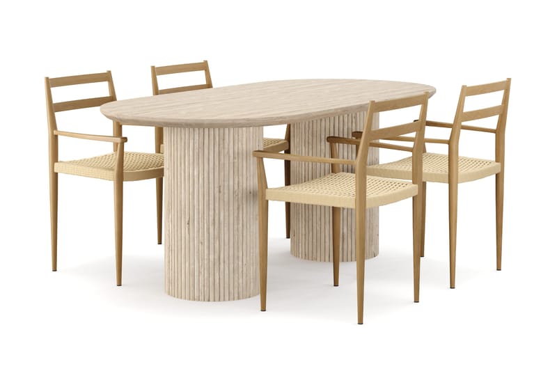 Uppveda Spisebord med travertin-look med 4 stk Jamna Armstoler, Beige