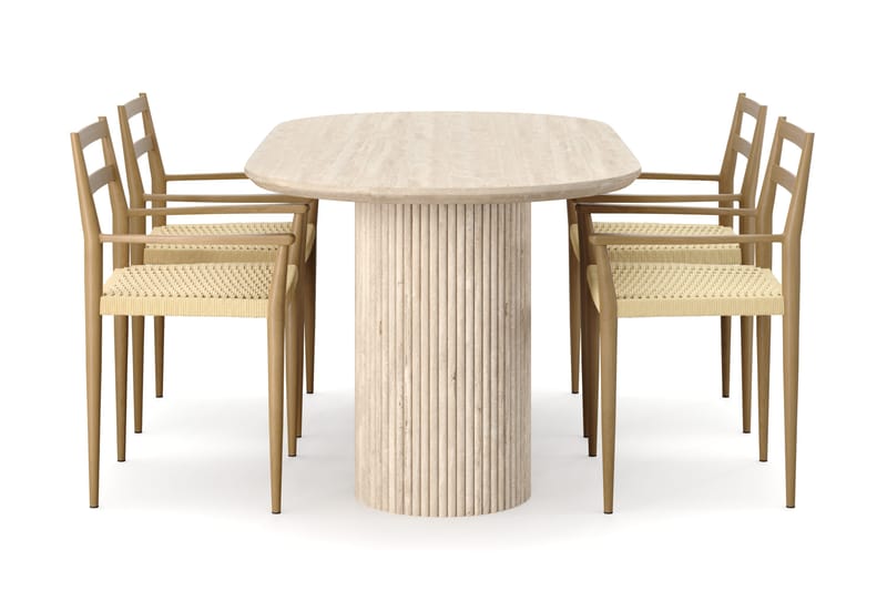 Uppveda Spisebord med travertin-look med 4 stk Jamna Armstoler - Beige - Møbler - Bord - Spisegrupper
