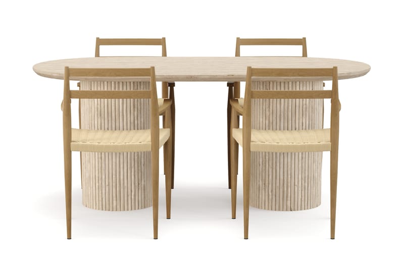 Uppveda Spisebord med travertin-look med 4 stk Jamna Armstoler - Beige - Møbler - Bord - Spisegrupper
