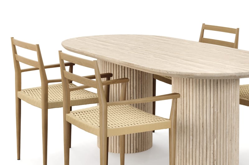 Uppveda Spisebord med travertin-look med 4 stk Jamna Armstoler - Beige - Møbler - Bord - Spisegrupper