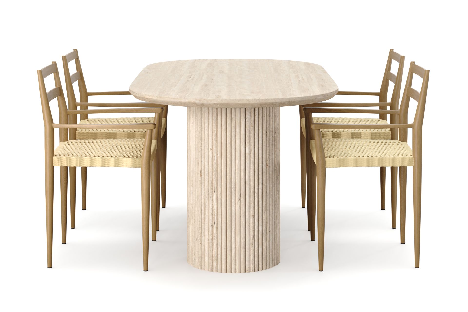 Uppveda Spisebord med travertin-look med 4 stk Jamna Armstoler - Beige - Møbler - Bord - Spisegrupper