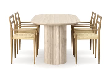 Uppveda Spisebord med travertin-look med 4 stk Jamna Armstoler - Beige - Møbler - Bord - Spisegrupper