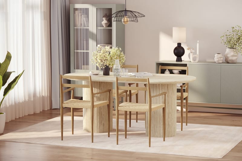 Uppveda Spisebord med travertin-look med 4 stk Jamna Armstoler - Beige - Møbler - Bord - Spisegrupper