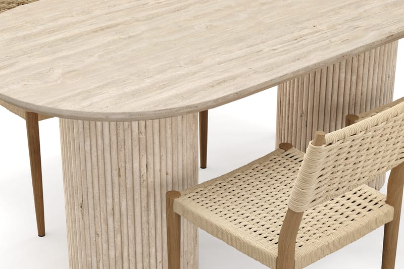 Uppveda Spisebord med travertin-look med 4 stk Jamna Spisestoler - Beige - Møbler - Bord - Spisegrupper