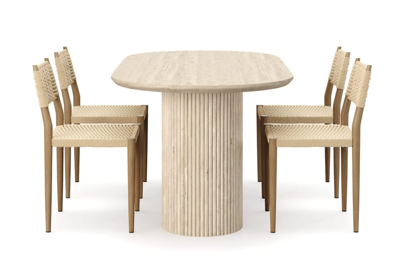 Uppveda Spisebord med travertin-look med 4 stk Jamna Spisestoler - Beige - Møbler - Bord - Spisegrupper