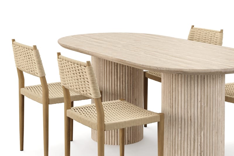 Uppveda Spisebord med travertin-look med 4 stk Jamna Spisestoler - Beige - Møbler - Bord - Spisegrupper