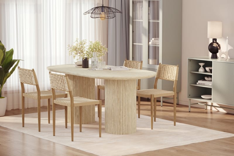 Uppveda Spisebord med travertin-look med 4 stk Jamna Spisestoler - Beige - Møbler - Bord - Spisegrupper