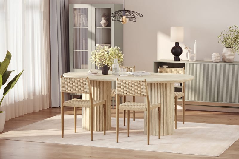 Uppveda Spisebord med travertin-look med 4 stk Jamna Spisestoler - Beige - Møbler - Bord - Spisegrupper